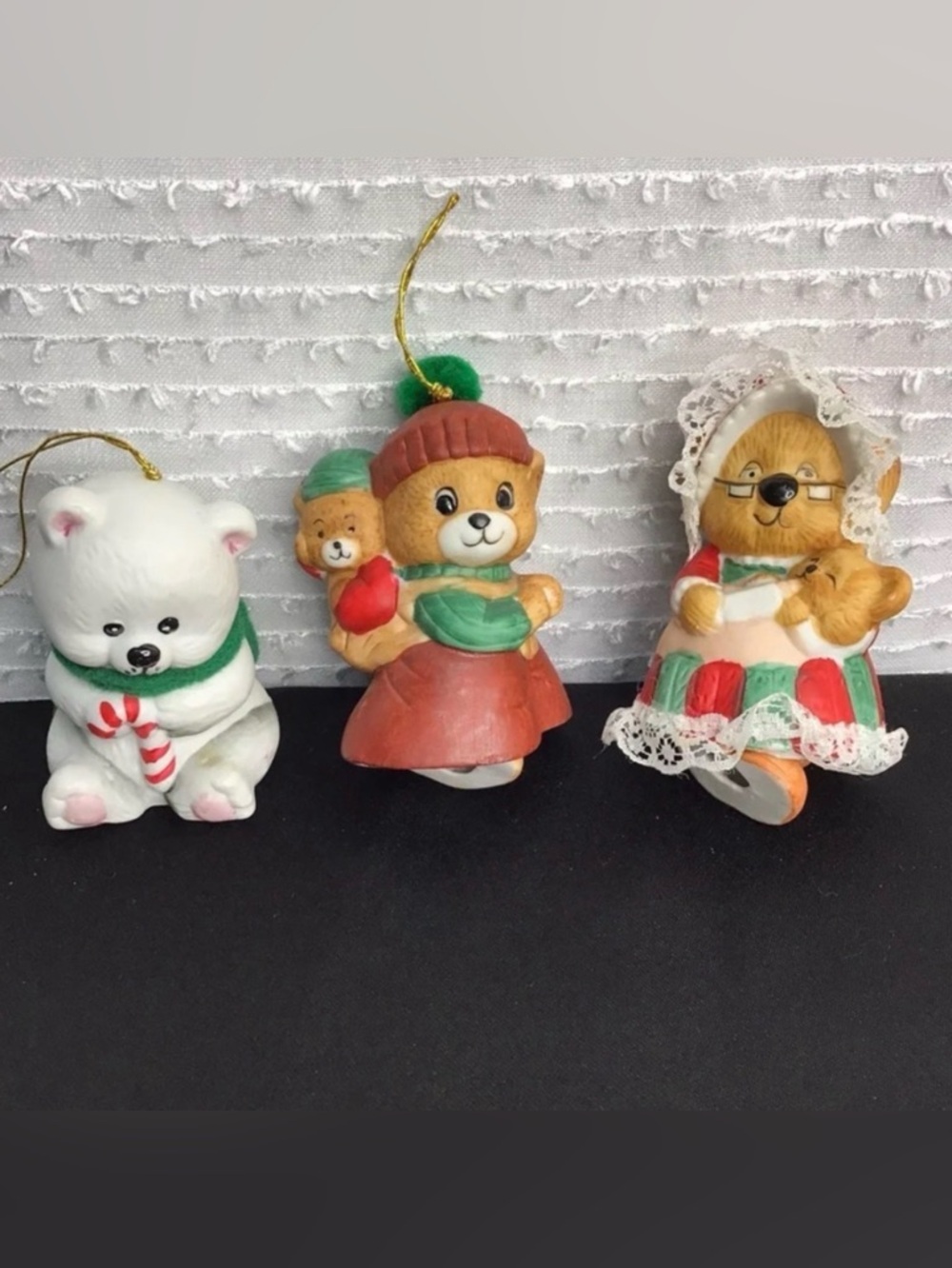 Vintage Jasco Porcelain Bell Christmas Ornaments Three in Set